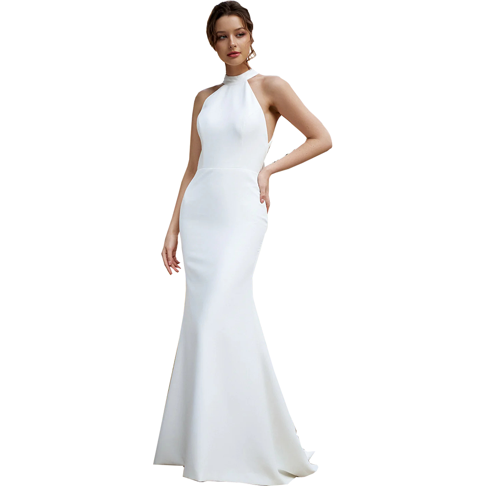 Wholesale Elegant Mermaid Halter Open Back Wedding Dresses 2024 White Floor Length Sleeveless Satin Wedding Gown