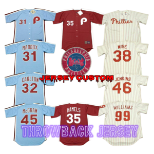 Philadelphia 31 Garry Maddox 32 Steve Carlton 45 Tug Mcgraw 99 Mitch Williams Throwback Baseball Jersey Stitched S-5xl Phillie