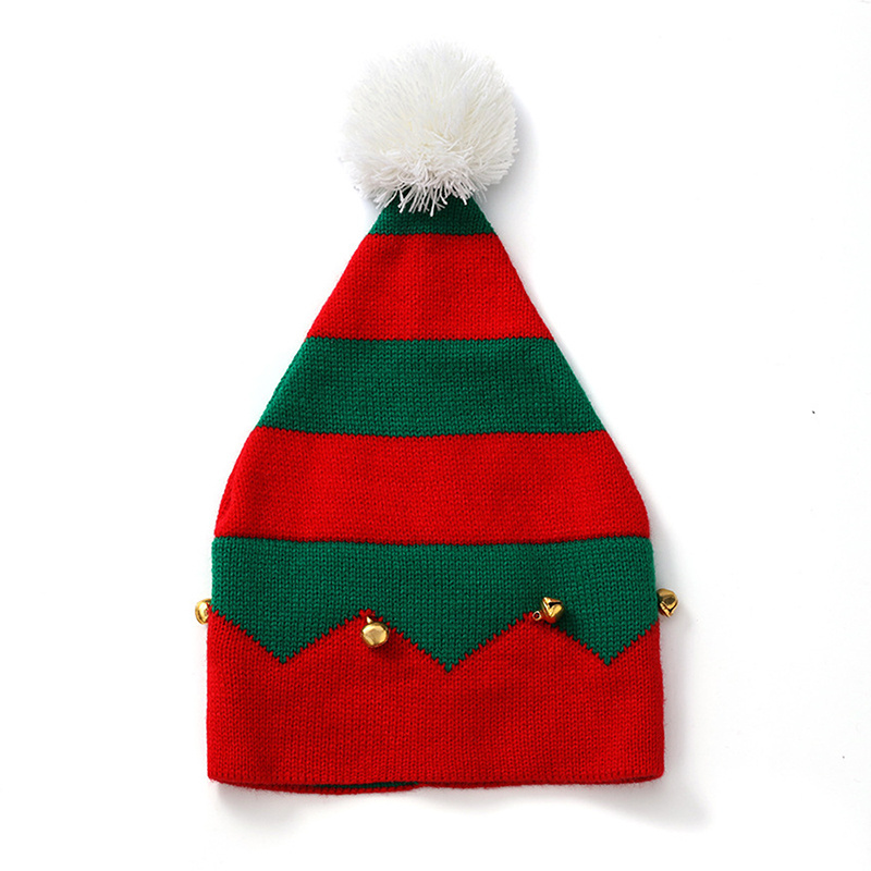 New Christmas Pom Pom Hat Winter Knitted Beanie Children's Christmas Crochet Knitted Hat With Bell