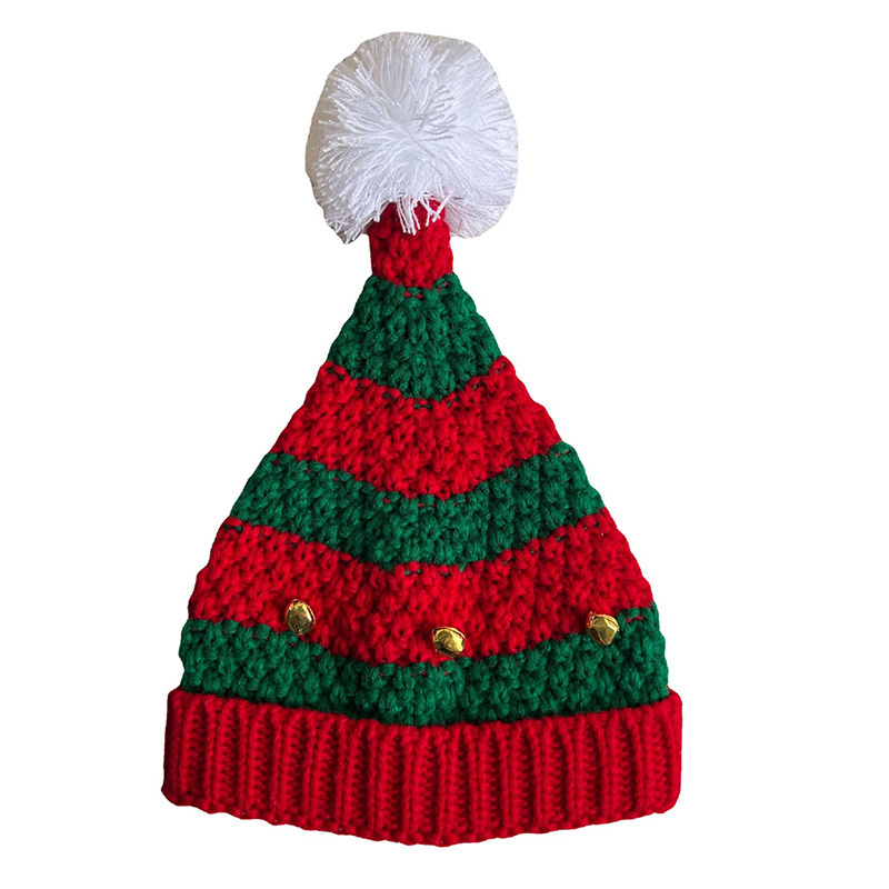 New Christmas Pom Pom Hat Winter Knitted Beanie Children's Christmas Crochet Knitted Hat With Bell