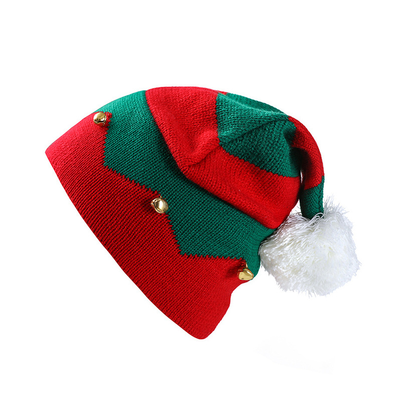 New Christmas Pom Pom Hat Winter Knitted Beanie Children's Christmas Crochet Knitted Hat With Bell