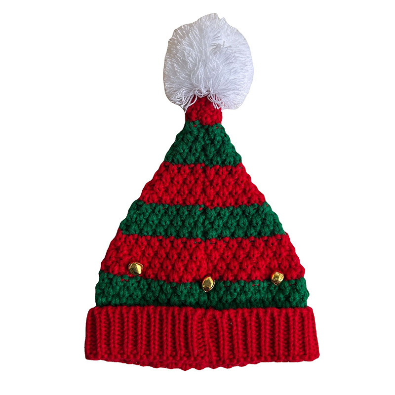 New Christmas Pom Pom Hat Winter Knitted Beanie Children's Christmas Crochet Knitted Hat With Bell