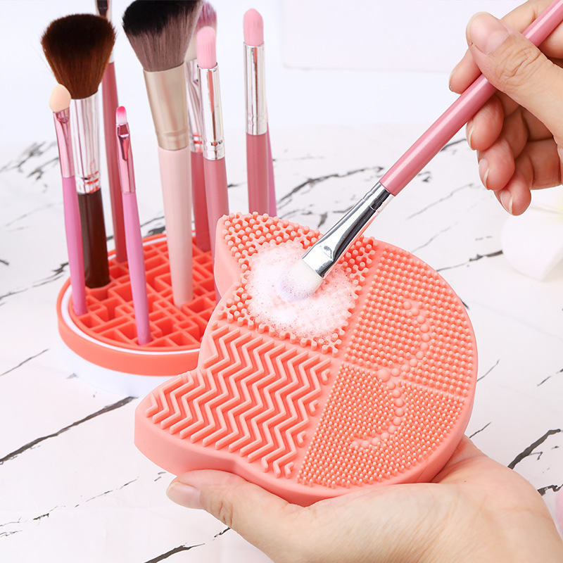 2 in 1 Silicone Makeup Brush Cleaning Mat  Cleaner Pad Set Cosmetic Brush Cleaning Mat Portable Washing Tool Scrubber