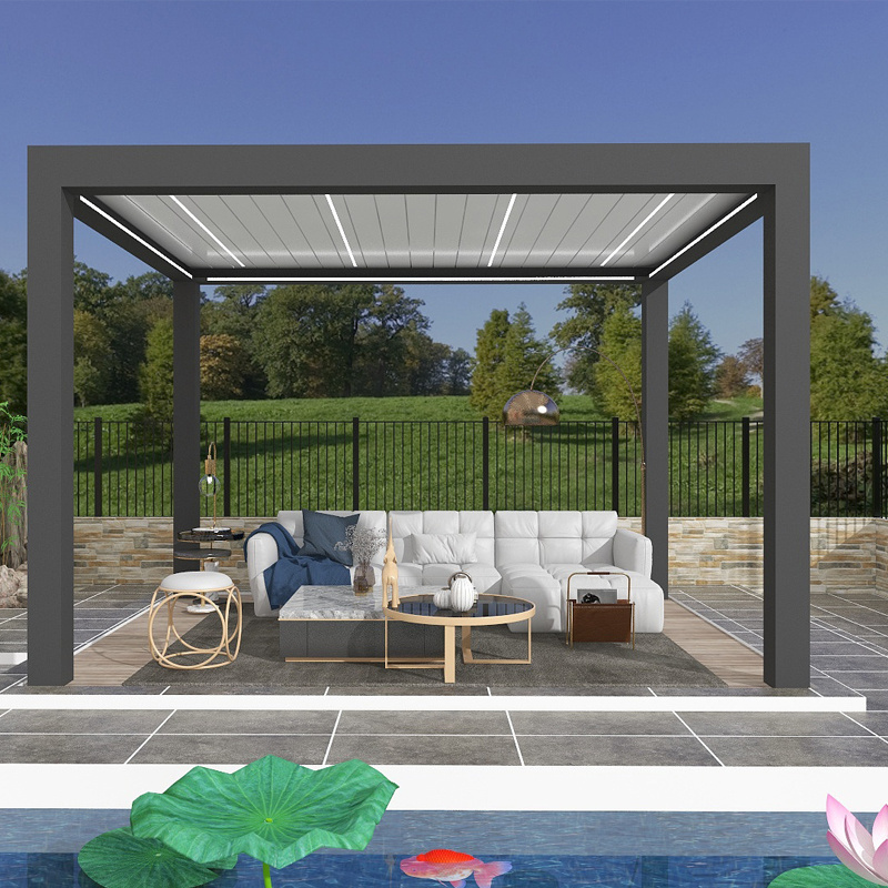 Aluminium Gazebo Garden Balcony Swimming Pool Patio Rainproof Retractable Louver Aluminium Pergola Outdoor