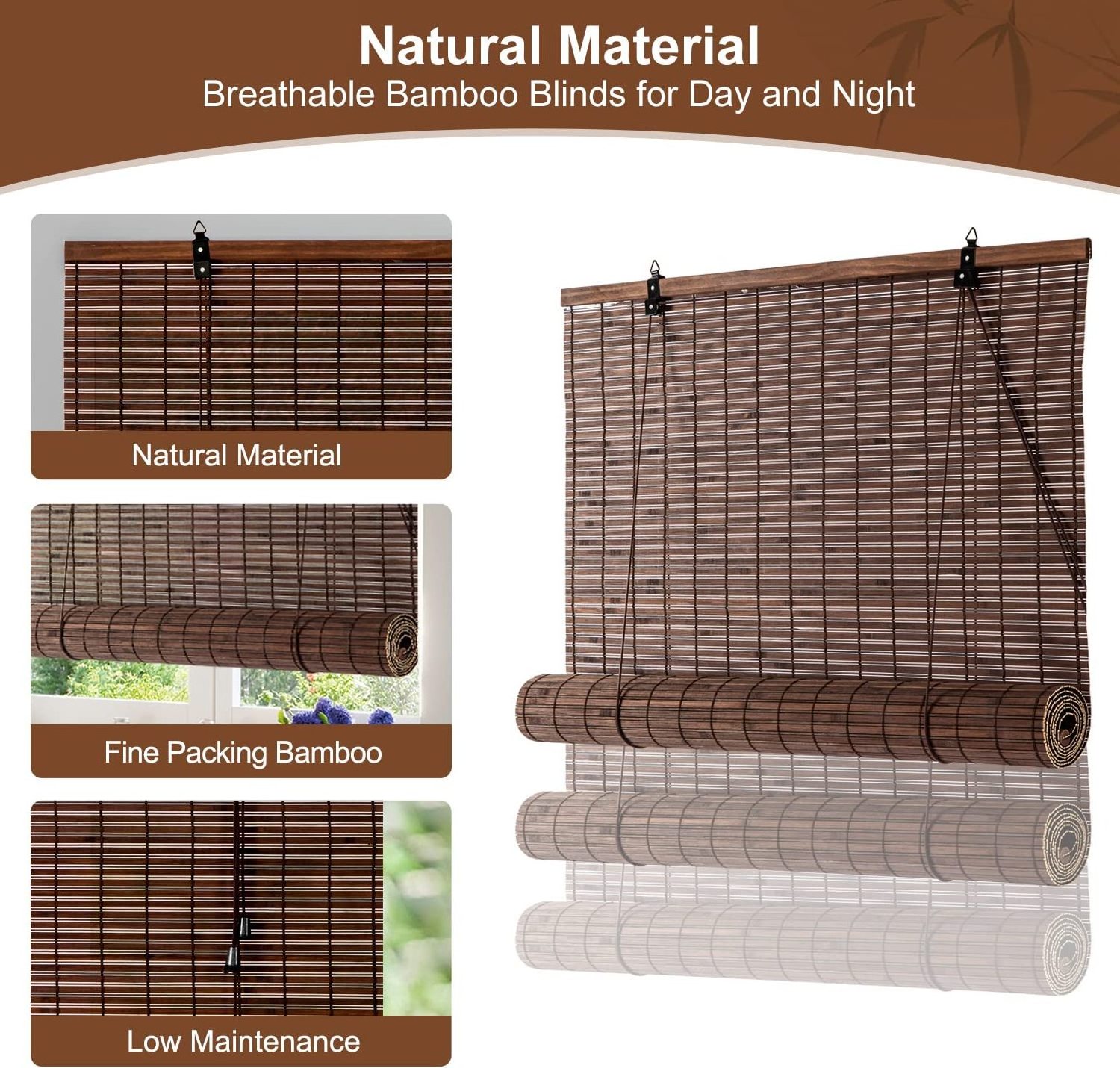 Sunshade Light Filtering Breathable Blinds Partition Curtain Privacy Drape Bamboo Roller Blinds for Indoor