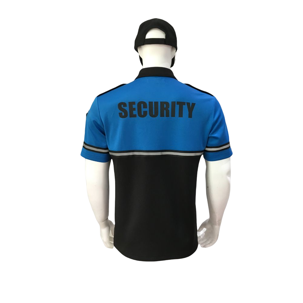 Camisas de uniforme de segurid first class poly two tone reflective tape short sleeve security bike patrol polo shirts