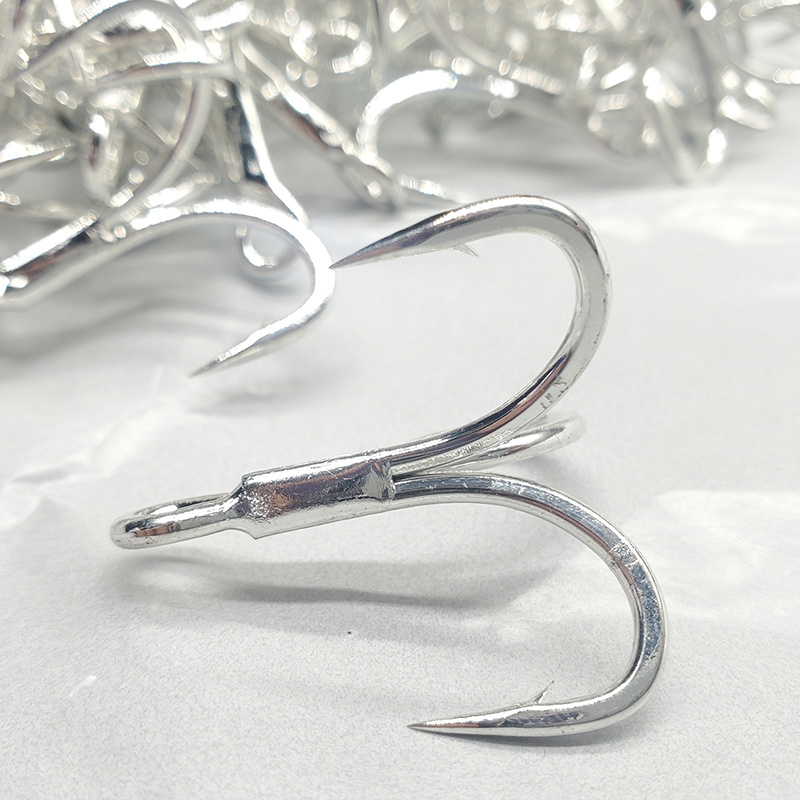 BKK 6066-5X-NP Strong Salt Water Fish Hook Single Shape Teeth Bright Tin Treble Hook for Swinging Small Fish Bait Sea Fishing