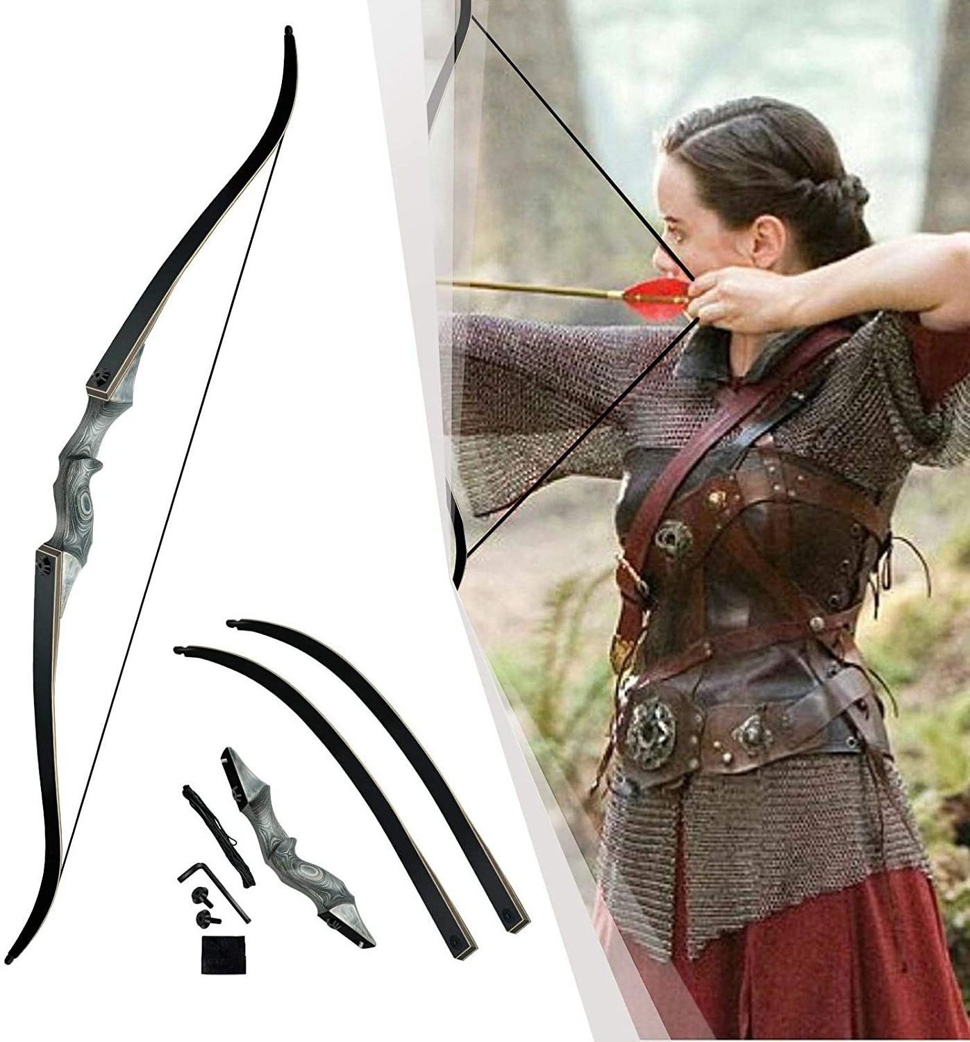 60 inch 20 25 30 35 40 45 50 55 60lbs Hunting Takedown Longbow Recurve Bow Left and Right Hand for Archery Black Hunter