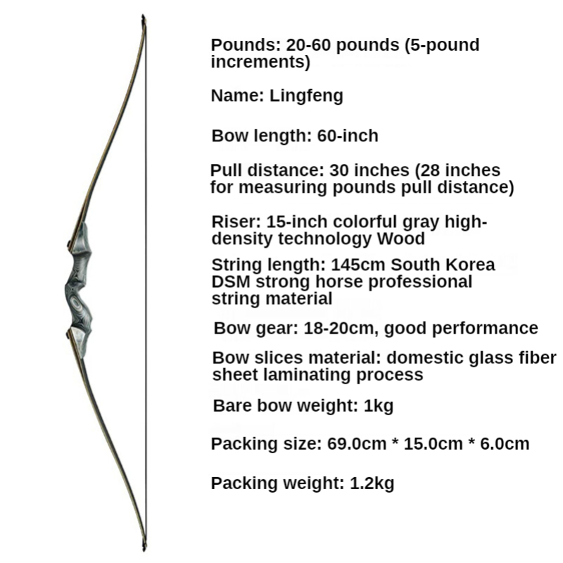 60 inch 20 25 30 35 40 45 50 55 60lbs Hunting Takedown Longbow Recurve Bow Left and Right Hand for Archery Black Hunter