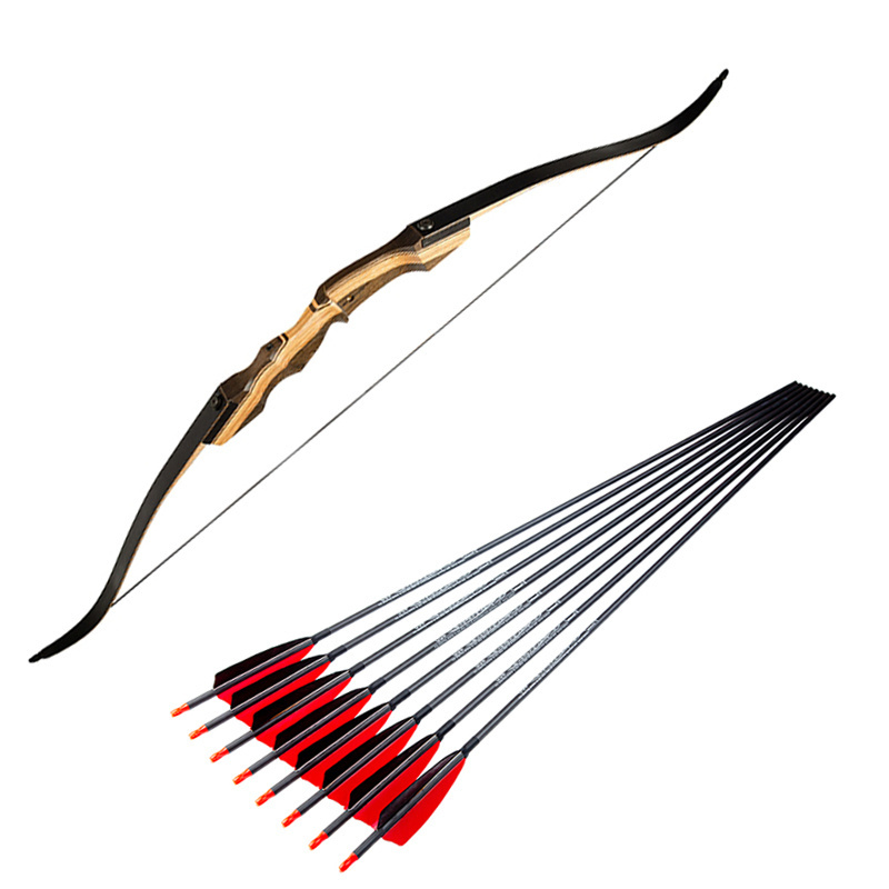 62 Inches 20-70 IBS Recurve Bow and Arrows Set Take Down Traditional Longbow Hunting Target Practice Bow