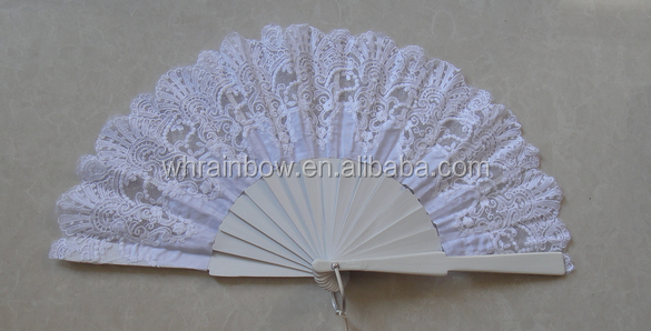 23cm Color Printed Wooden Lace Hand Fan