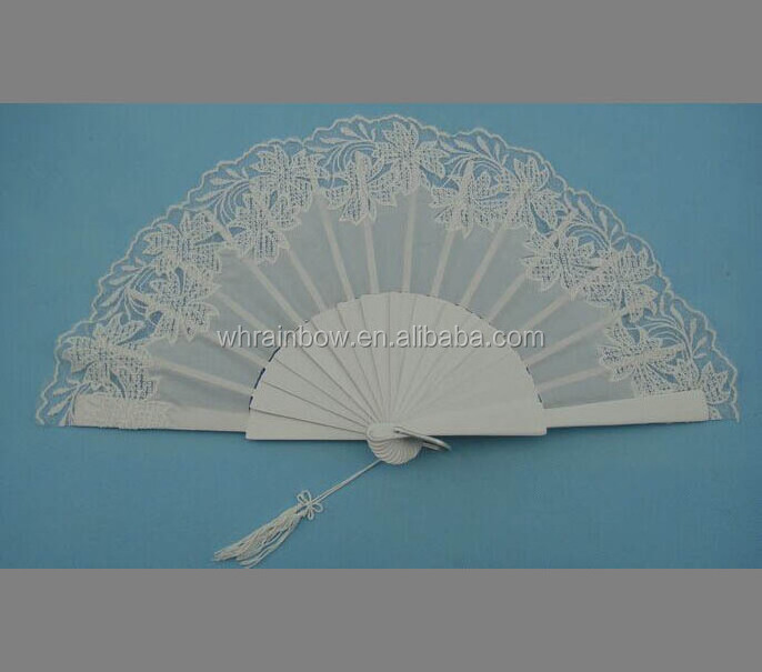 23cm Color Printed Wooden Lace Hand Fan