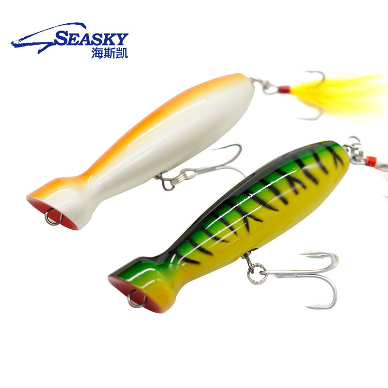 SEASKY fishing wood bottle style ocean tackle for striped bass tuna fishing popper lure artificial bait wooden baits