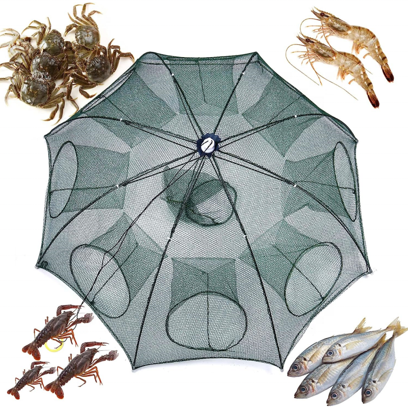 SEASKY 4-24 Holes Crawfish Trap Foldable Fishing Bait Trap Cast Net Cage Umbrella Shrimp Crab Fishing Net