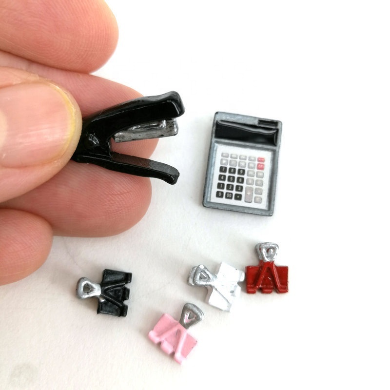 Dollhouse Mini Set    Calculator clip Stapler     Dollhouse Stationery Pocket food play