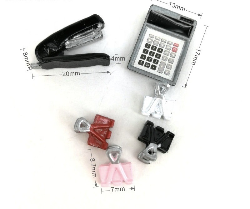 Dollhouse Mini Set    Calculator clip Stapler     Dollhouse Stationery Pocket food play