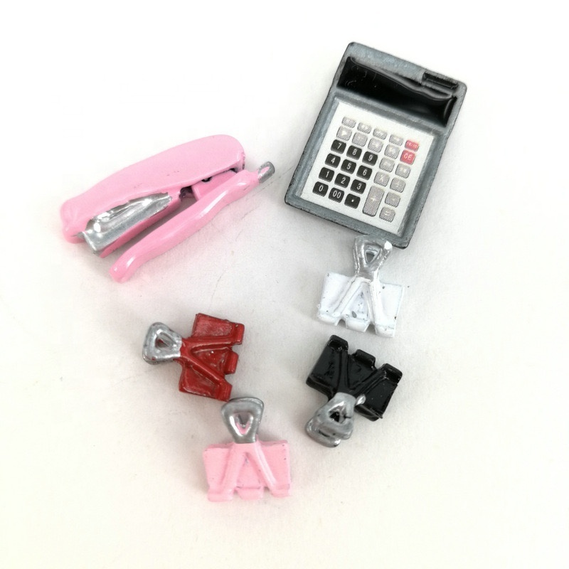 Dollhouse Mini Set    Calculator clip Stapler     Dollhouse Stationery Pocket food play