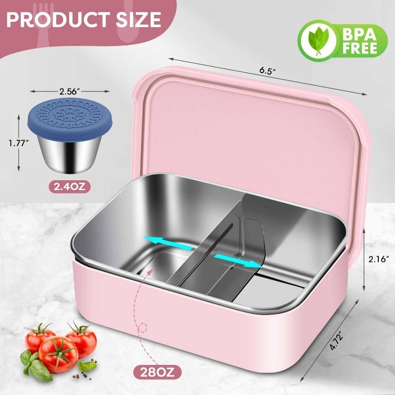 Leakproof Food Container Stainless Steel Thermal Lunch Box 2 Compartment Silicone Kids Lunch Box