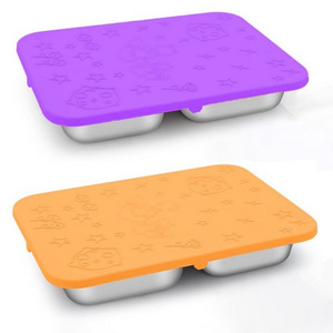 4 Compartment Leak Proof Bento Lunch Box Utensils Stainless Steel Lunch Container With Silicone Lid