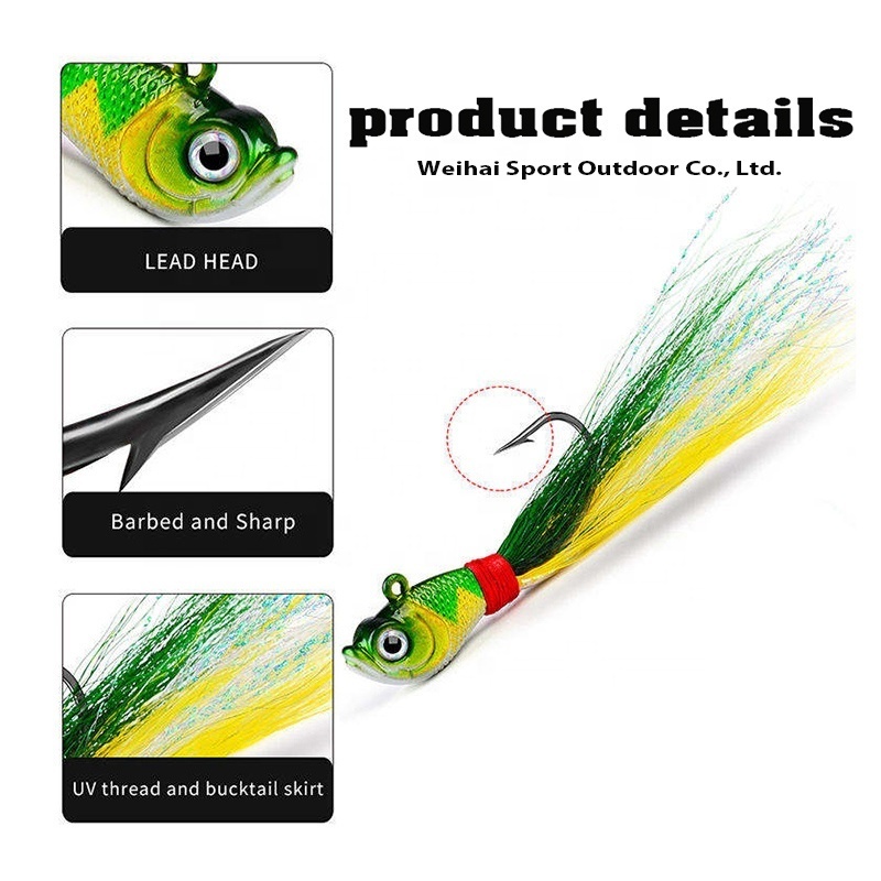 High Quality 7g 14g 28g 42g 56g  Artificial Jig Head Bait Big Eye Bucktail Jig Fishing Hook Wholesale