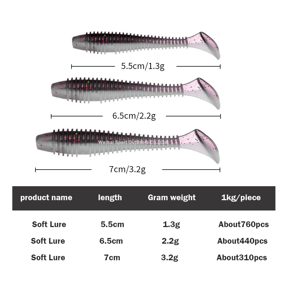 New Hot Sale Tpr pvc Material 5.5cm 6.5cm 7cm 12cm Soft Bait Worm Soft Plastic Fishing Baits Soft Swim Bait