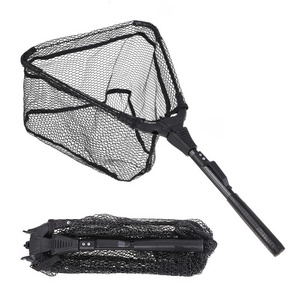 wholesale 78cm Carp Landing Net Foldable Telescopic Pole Nylon Monofilament Fishing Net Rubber Handle Fishing Landing Net