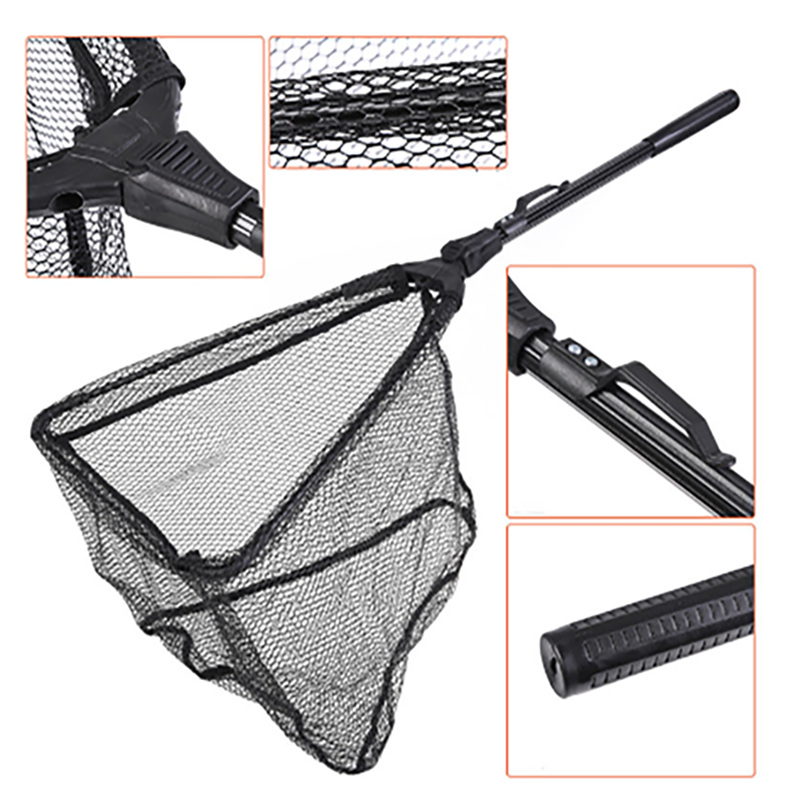 wholesale 78cm Carp Landing Net Foldable Telescopic Pole Nylon Monofilament Fishing Net Rubber Handle Fishing Landing Net