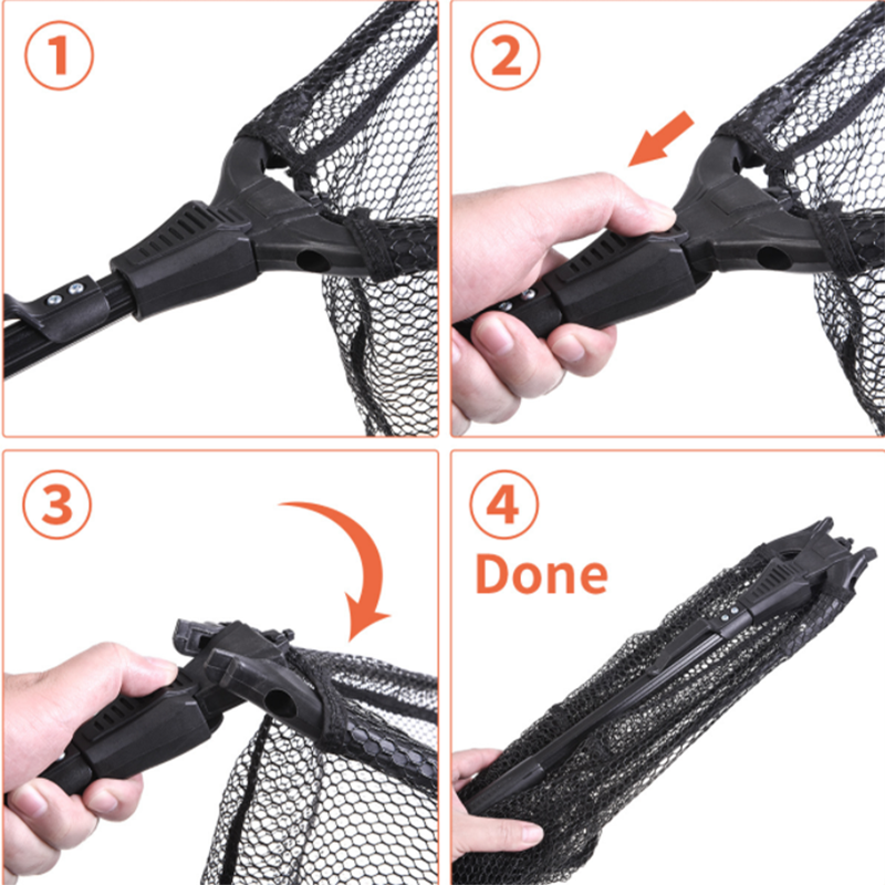 wholesale 78cm Carp Landing Net Foldable Telescopic Pole Nylon Monofilament Fishing Net Rubber Handle Fishing Landing Net