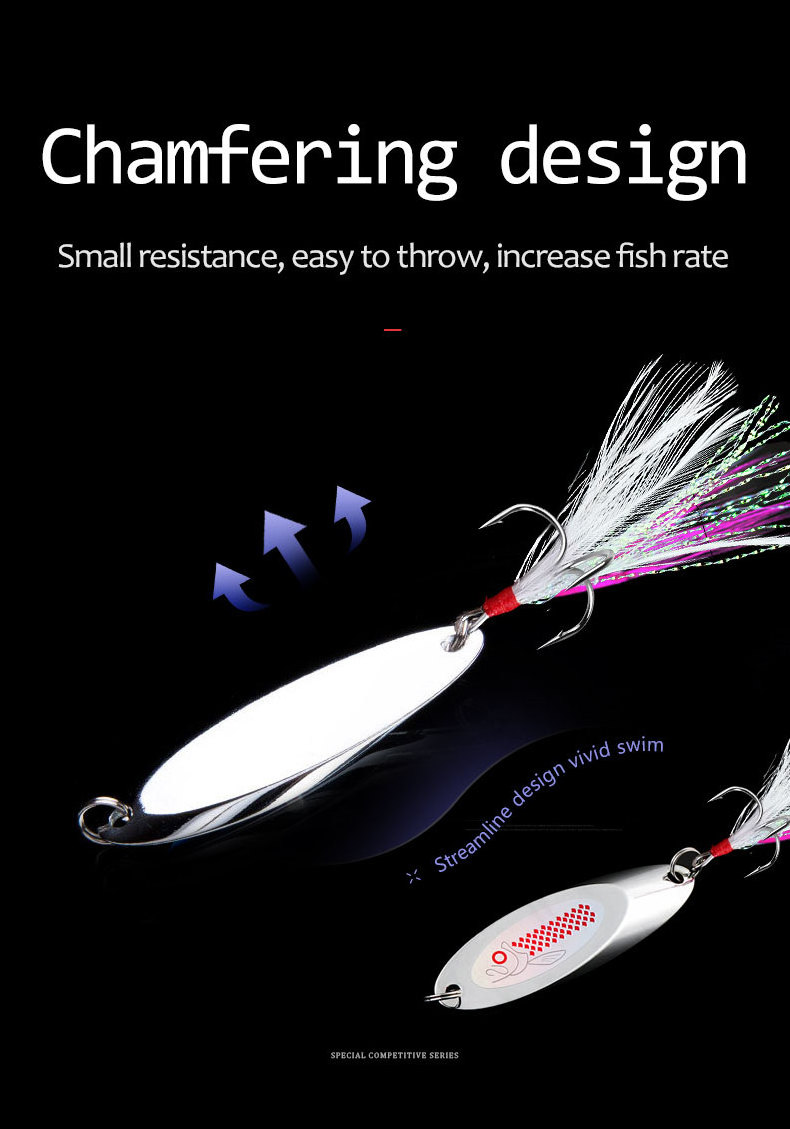 High quality Metal spinner spoon lure feather treble hook manufacturer supply low price 7-80g fishing tackle attractive