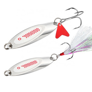 High quality Metal spinner spoon lure feather treble hook manufacturer supply low price 7-80g fishing tackle attractive