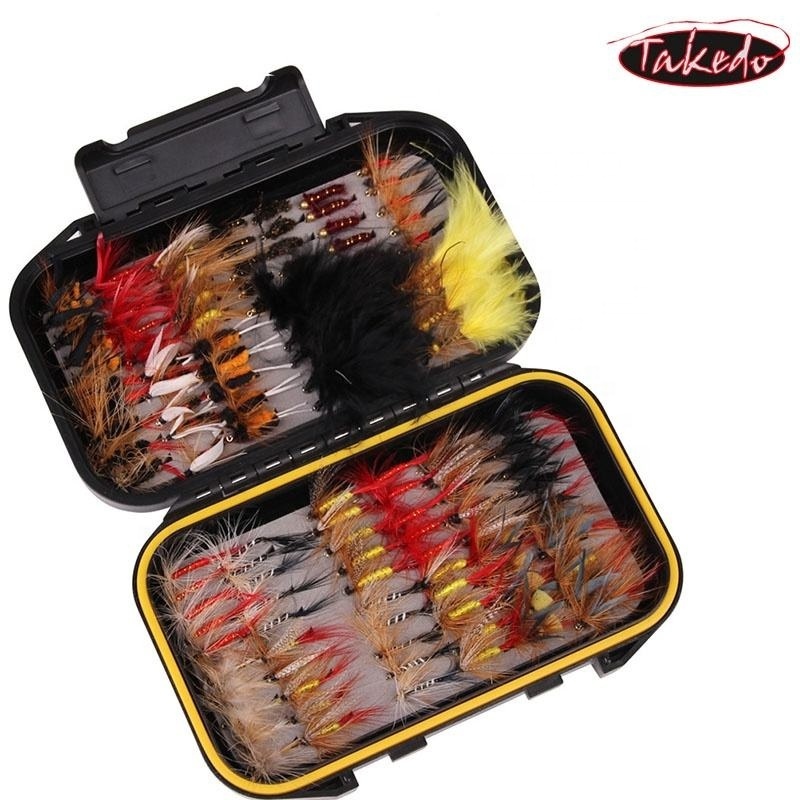 TAKEDO TK10 40PCS 72PCS 100PCS 120PCS Per Box Fly Fishing Bait Kit Feather Hook Bait Artificial Bait Bonic Hair Hook