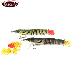 TAKEDO wholesale  HJ02A 110mm 17.0g Multi jointed Shrimp Hard bait fishing shrimp lure bass lure with 4 Detachable tails