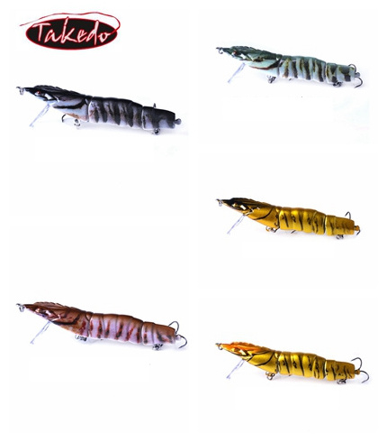 TAKEDO wholesale  HJ02A 110mm 17.0g Multi jointed Shrimp Hard bait fishing shrimp lure bass lure with 4 Detachable tails