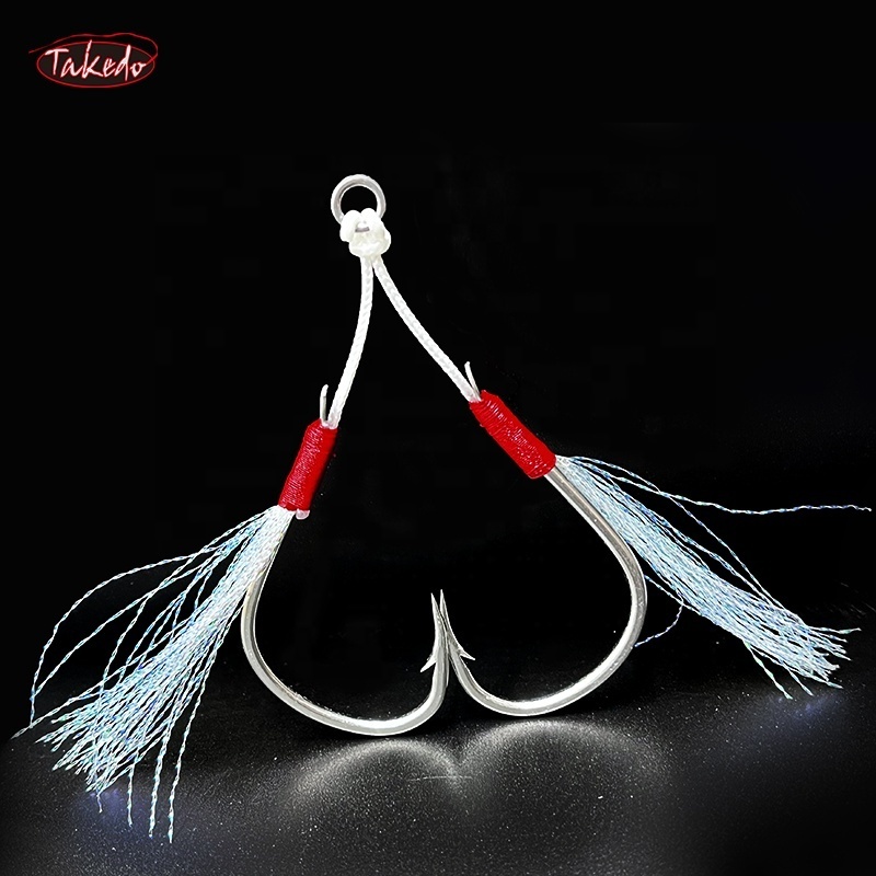 TAKEDO JY54 Custom High Carbon Steel Trout 1/0 2/0 3/0  4/0 5/0 Double Hook Slow Jigging  Assist Feather Fishing Hook