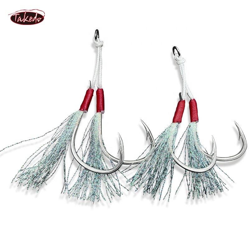 TAKEDO JY54 Custom High Carbon Steel Trout 1/0 2/0 3/0  4/0 5/0 Double Hook Slow Jigging  Assist Feather Fishing Hook