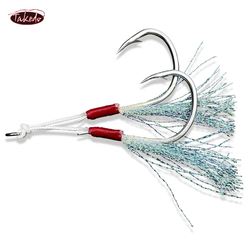 TAKEDO JY54 Custom High Carbon Steel Trout 1/0 2/0 3/0  4/0 5/0 Double Hook Slow Jigging  Assist Feather Fishing Hook