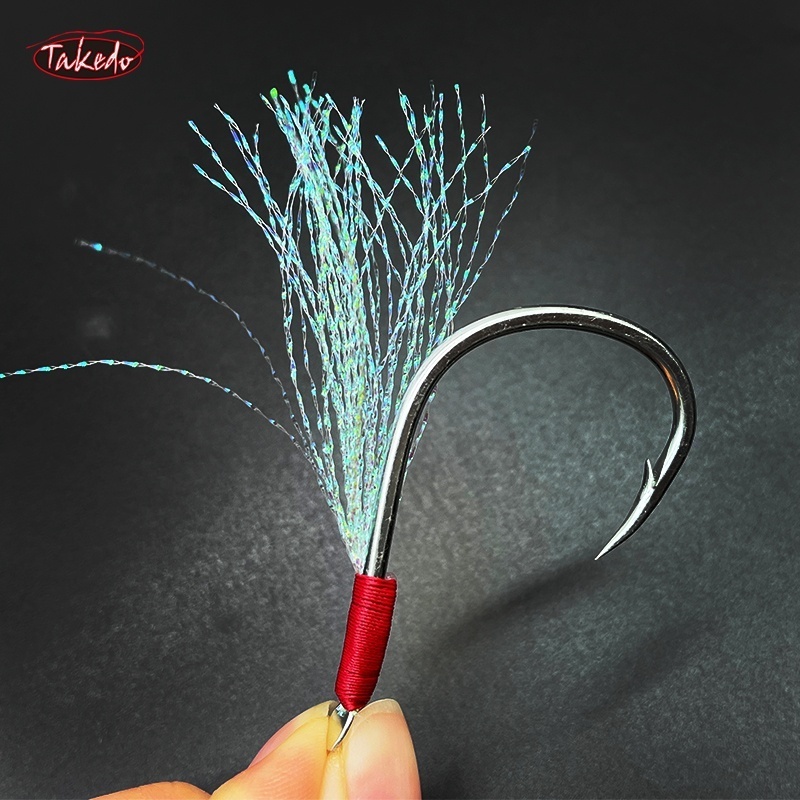 TAKEDO JY54 Custom High Carbon Steel Trout 1/0 2/0 3/0  4/0 5/0 Double Hook Slow Jigging  Assist Feather Fishing Hook