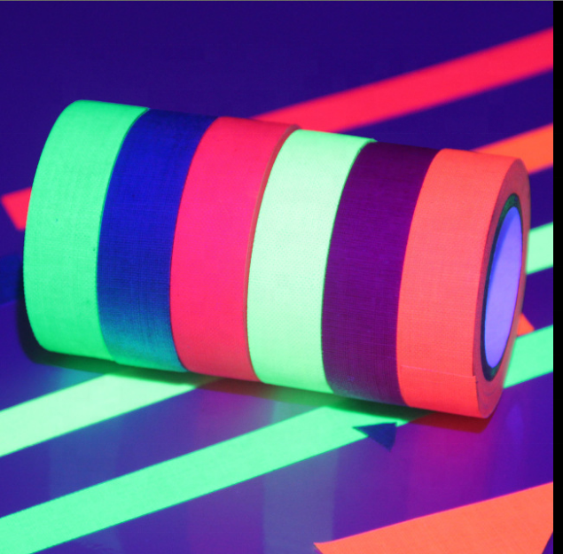 Fluorescent Adhesive Tapes Gaffer Tape UV Blacklight Reactive Neon Tapes for Parties Art Craft Decorations, 5 Colors (5 Rolls)