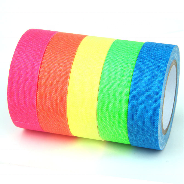 Fluorescent Adhesive Tapes Gaffer Tape UV Blacklight Reactive Neon Tapes for Parties Art Craft Decorations, 5 Colors (5 Rolls)