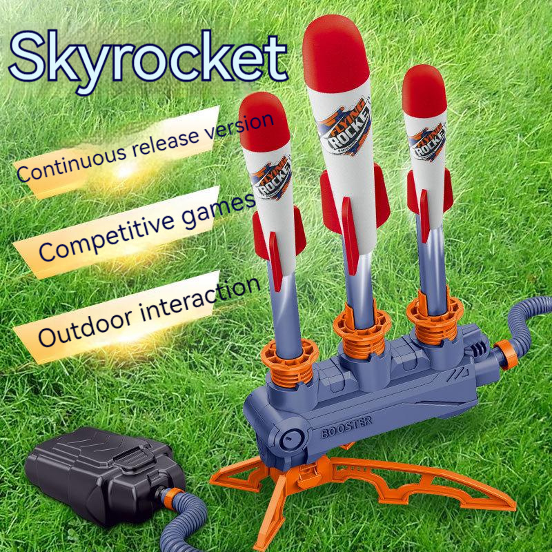 Hot Selling Outdoor 2 IN 1Child Pedal Model EVA Foam Three Shooter Air Pressure Stomp Rocket Launch Toys Sports Games