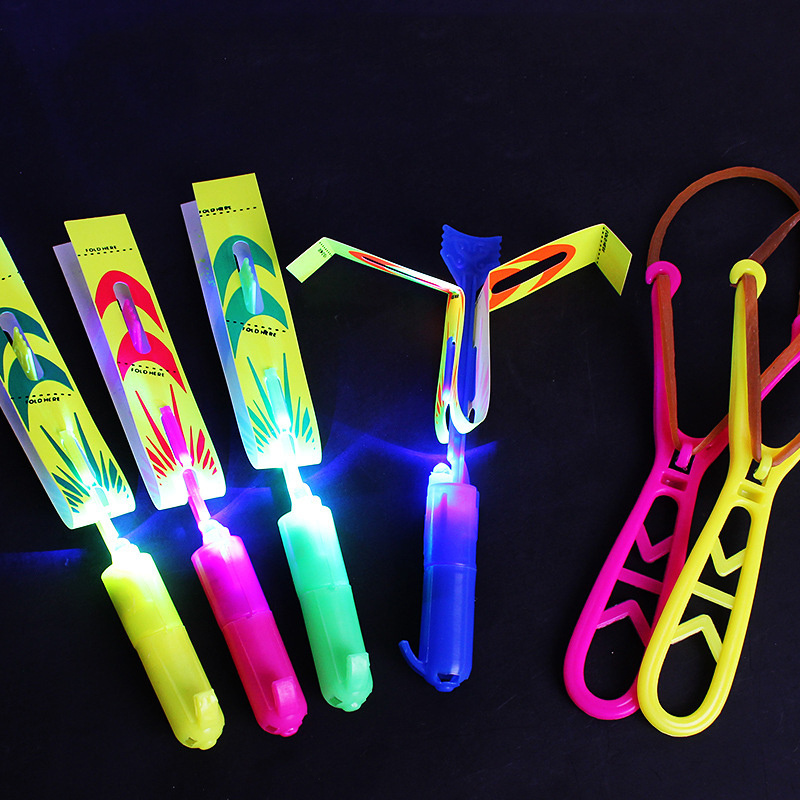 Lights Catapult Flying Toys Rounded Dragonfly Explosion Rotation Launch Sparker Finger Rocket Rubber Slingshot With Whistle