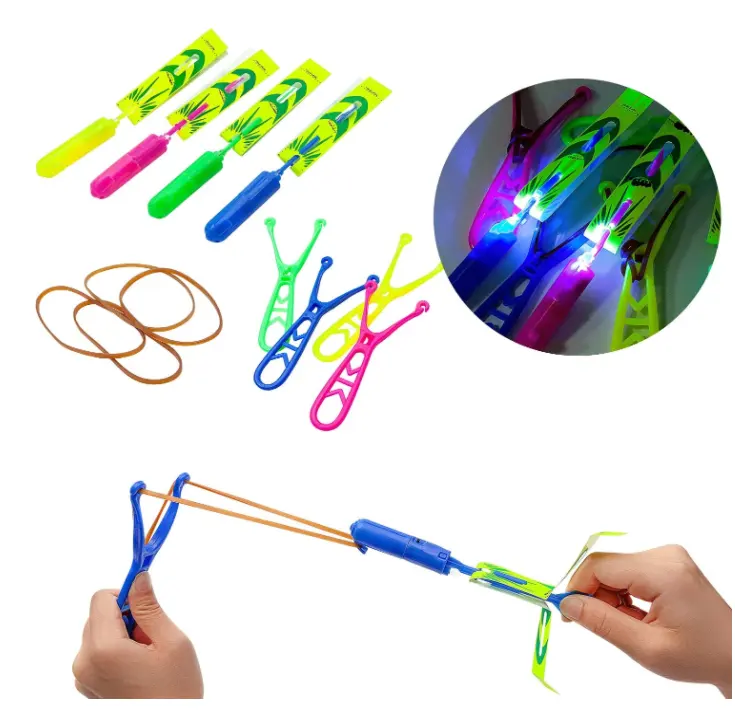 Lights Catapult Flying Toys Rounded Dragonfly Explosion Rotation Launch Sparker Finger Rocket Rubber Slingshot With Whistle