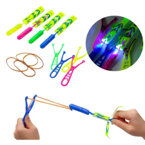 Lights Catapult Flying Toys Rounded Dragonfly Explosion Rotation Launch Sparker Finger Rocket Rubber Slingshot With Whistle