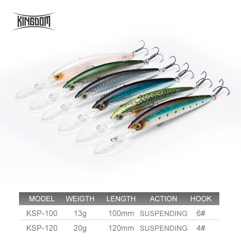 Kingdom suspending minnow fishing lures 13g/100mm hard plastic minnow baits sea bass minnow trap for saltwater