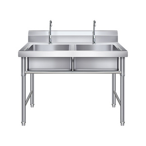 Wholesale free standing stainless steel 201/304 double bowl Kitchen Sink with faucets