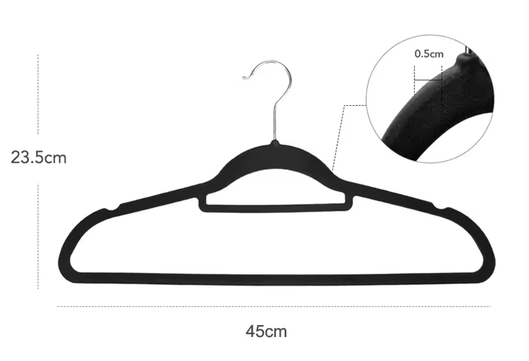 Wuhan New Rainbow Wide Shoulder Non-Slip Flocking Velvet Hangers Clothes Hanger for Coat