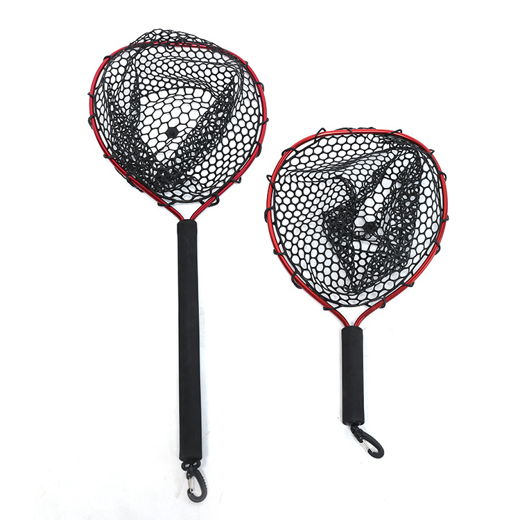 Xiangtai New Design High Quality Short Aluminum Handle Landing Nets With Rubber Nets For Fishing