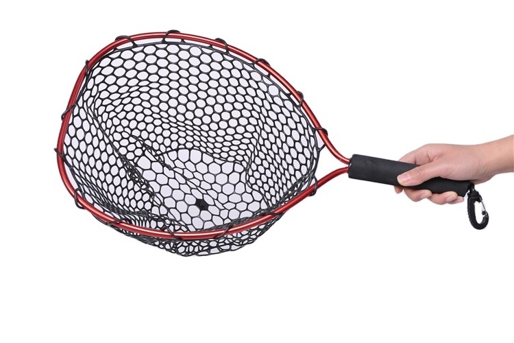 Xiangtai New Design High Quality Short Aluminum Handle Landing Nets With Rubber Nets For Fishing