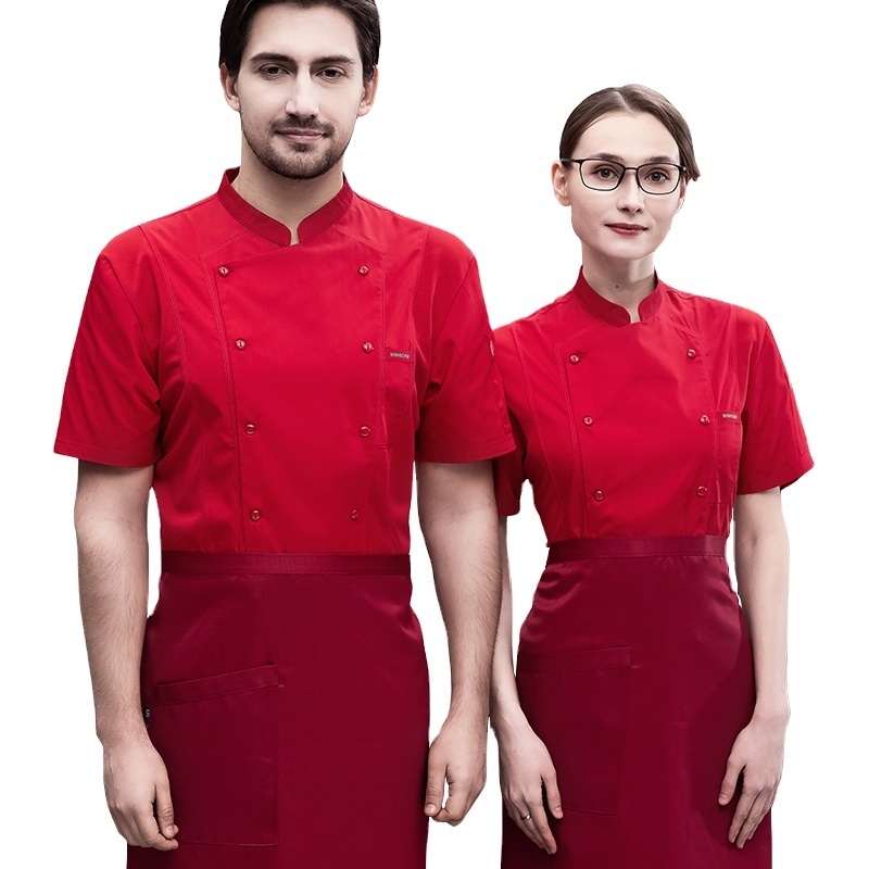 5 Star Hotel Summer Spring Fade-proof Staff Chef Coat For Men Women Cotton Fine Dinning Waiter White Uniform Chef