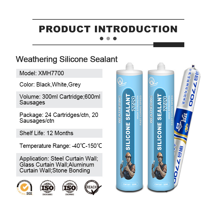 XMH7700 weather proofing no smell white black clear 300ml construction neutral silicone marine adhesive sealant in bulk